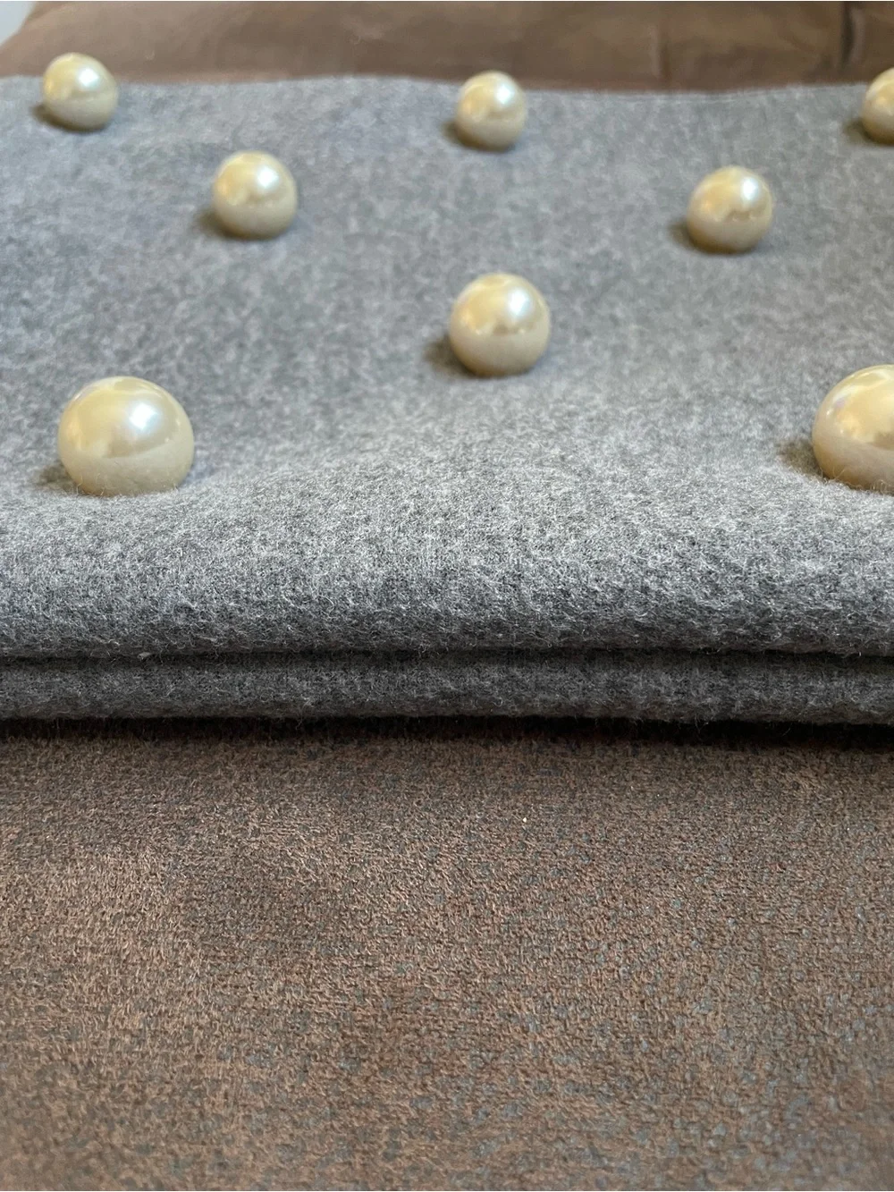 Banana Republic Gray Felt Pearl Wristlet Clutch Pouch